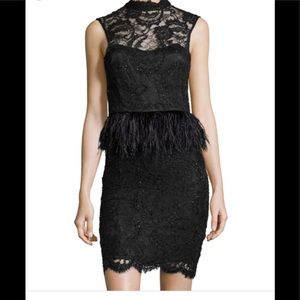 Alice+Olivia Embellished-Lace Feather-Peplum Dress